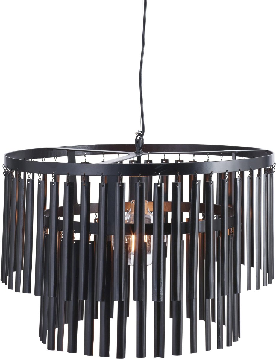 Marlow Ø60 Zwart hanglamp Van PR Home - Kroonluchter Marlow, moderne kroonluchter in zwart metaal met hangende metalen staven in 2 lagen.