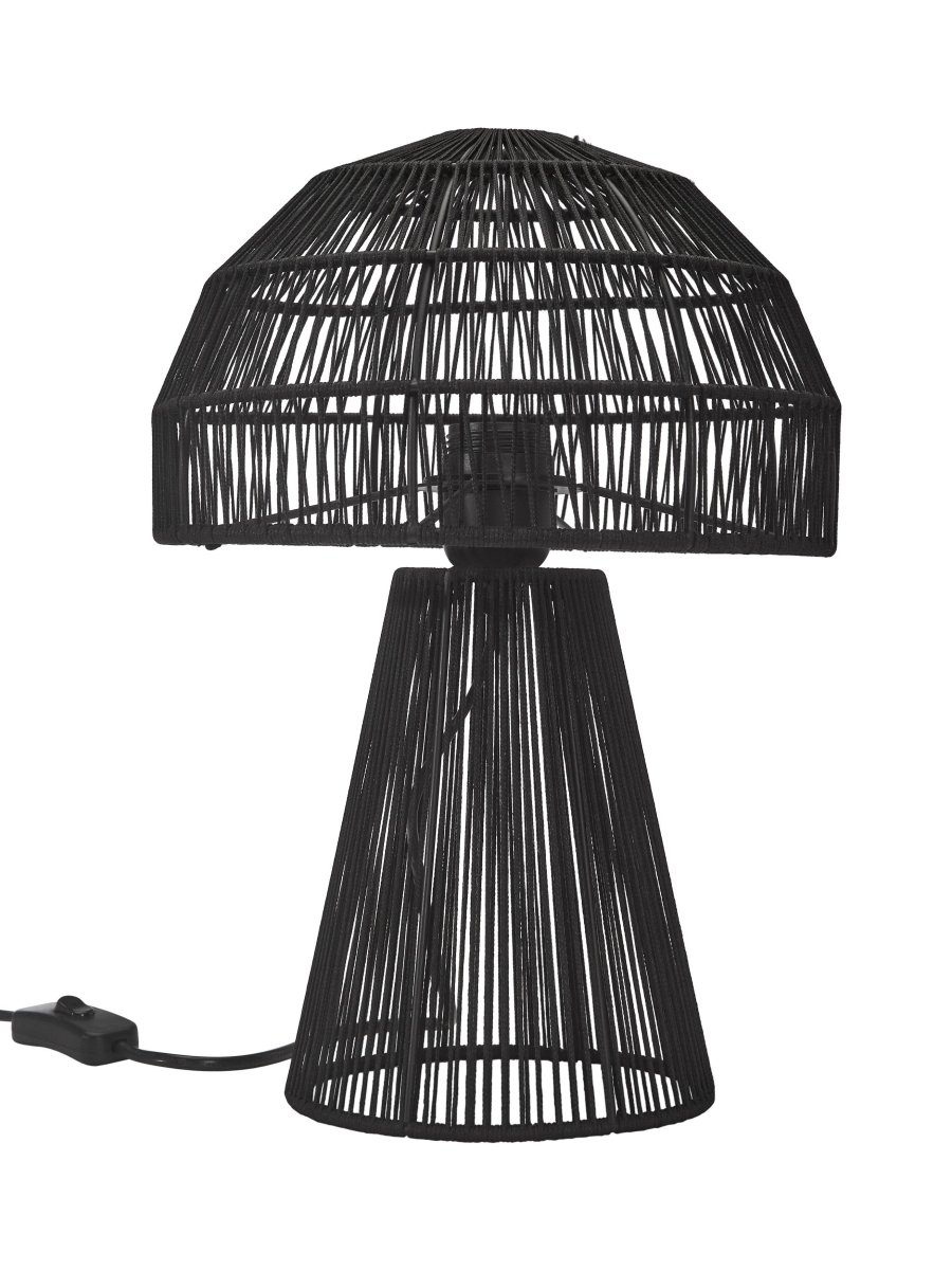 Porcini 37cm Zwart tafellamp Van PR Home - De Porcini tafellamp is een handgemaakte lamp, gemaakt van een metalen frame dat met de hand is omwikkeld met glanzend garen, waardoor het licht door de draden fijn wordt gefilterd.