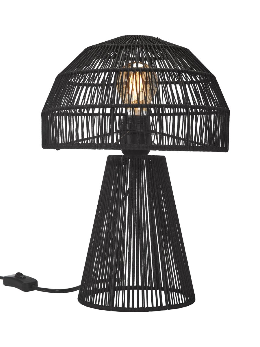 Porcini 37cm Zwart tafellamp Van PR Home - De Porcini tafellamp is een handgemaakte lamp, gemaakt van een metalen frame dat met de hand is omwikkeld met glanzend garen, waardoor het licht door de draden fijn wordt gefilterd.