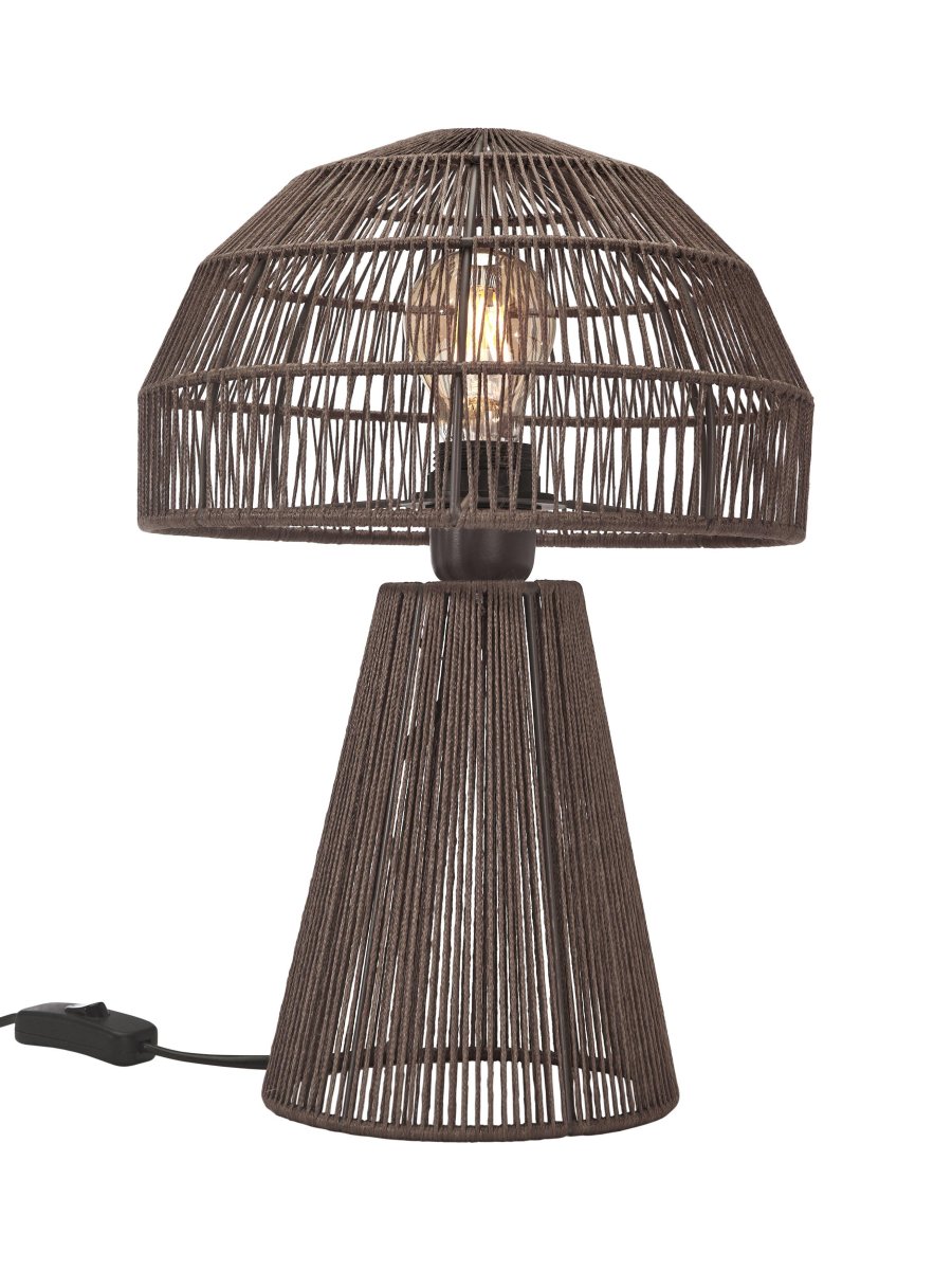 Porcini 37cm Bruin tafellamp Van PR Home - De Porcini tafellamp is een handgemaakte lamp, gemaakt van een metalen frame dat met de hand is omwikkeld met glanzend garen, waardoor het licht door de draden fijn wordt gefilterd.