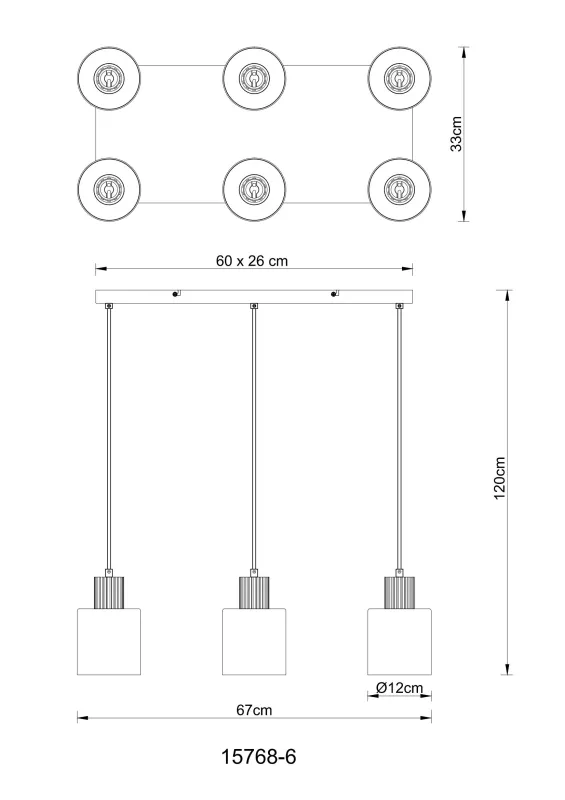 Aleidis 67cm Rookkleurig hanglamp Van Globo Lighting - Sex dekorativa glaskupor med tr&auml;detaljer h&auml;nger fr&aring;n en mattsvart metallstomme, vilket skapar en harmonisk balans mellan modern och rustik estetik.