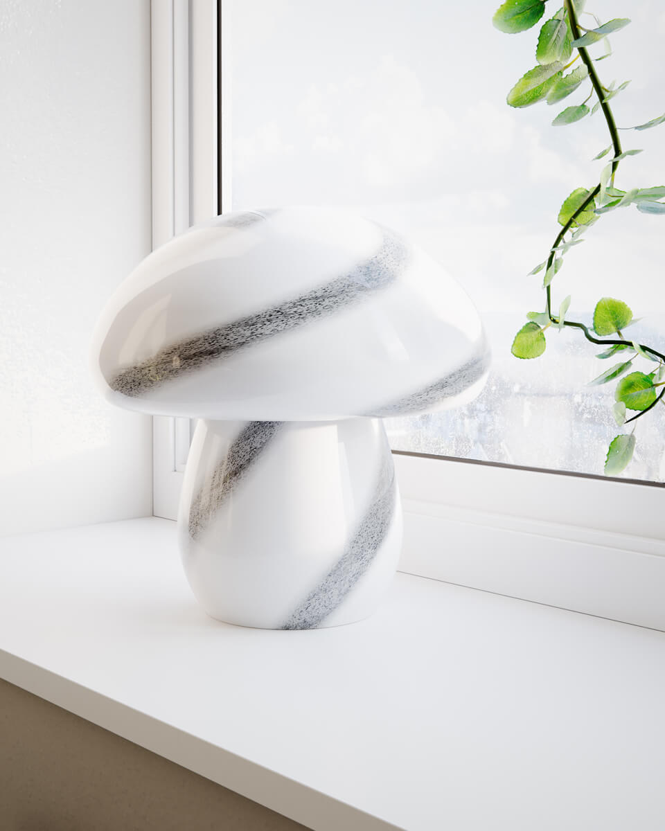 Mira Mushroom 30cm Wit/zwart tafellamp Van By Rydéns - De lamp is niet alleen een functionele lichtbron, maar ook een artistiek detail dat uw interieur accentueert met zijn op de natuur ge&iuml;nspireerde ontwerp en handgemaakte kwaliteit.