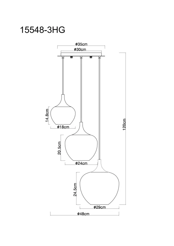 Maxy Ø48 Koper hanglamp Van Globo Lighting - Den mattsvarta och krompl&auml;terade metallstommen ger lampan en modern och sofistikerad look, medan de kopparf&auml;rgade glaskuporna med en klar och tonad gradient skapar en unik ljusupplevelse.