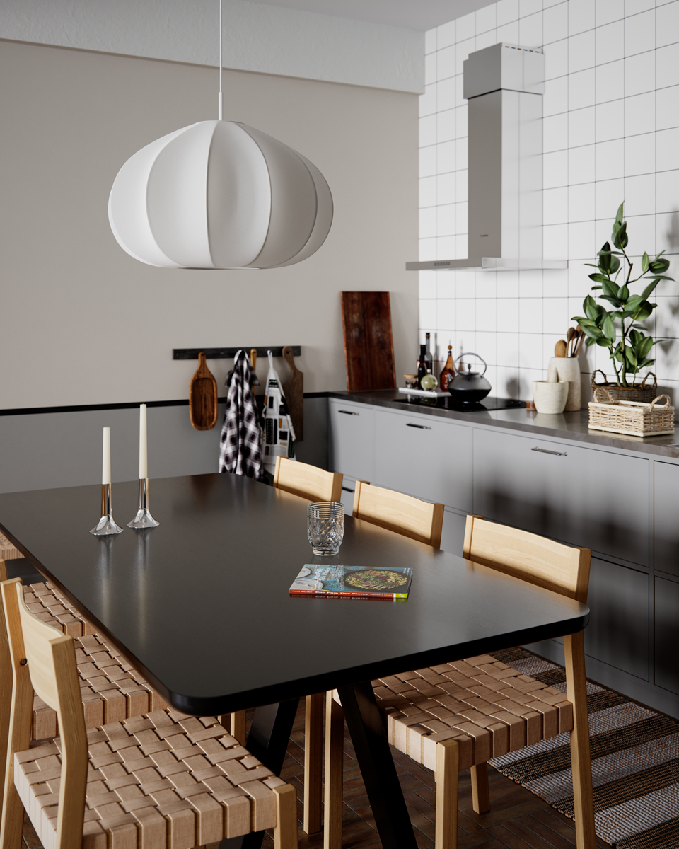 Ebba Ø60 Wit hanglamp Van By Rydéns - Ebba is gemaakt van dunne, witte stof die een vrouwelijke uitstraling geeft en een zacht licht door het delicate materiaal verspreidt.