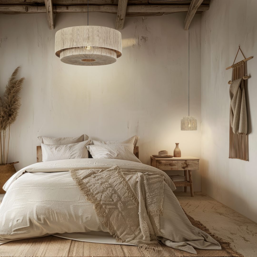 Smilla Ø30 Natuur hanglamp Van Trio Lighting - De Smilla hanglamp combineert een boho-stijl met natuurlijke elementen en cre&euml;ert een warme en uitnodigende sfeer in huis.