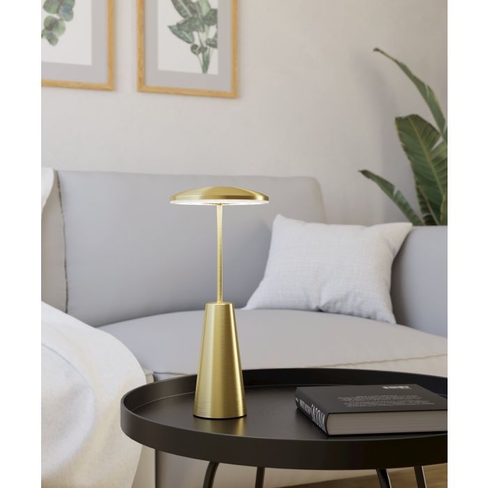 Piccola 28cm Geborsteld messing Draagbare Van Eglo - De lamp is eenvoudig te bedienen met een touchdimmer en wordt opgeladen via USB, waardoor de lamp draadloos is en eenvoudig mee te nemen.