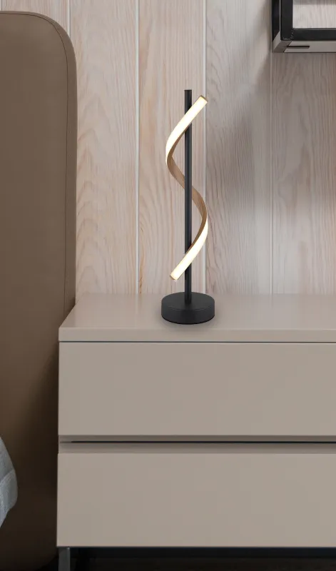 Watkins 50cm Zwart tafellamp Van Globo Lighting - Sk&auml;rmen i aluminium med tr&auml;look och opal plast ger en mjuk och j&auml;mn ljusspridning f&ouml;r en behaglig atmosf&auml;r.