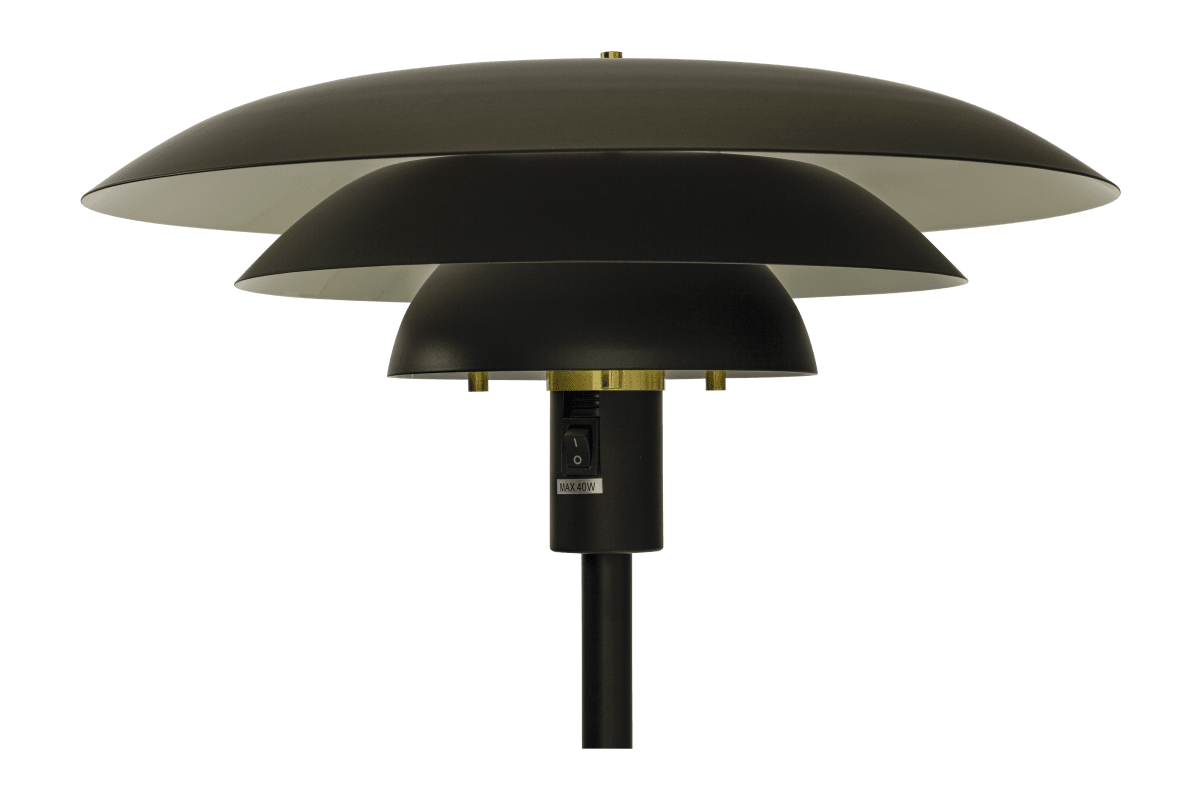 Epsilon Zwart vloerlamp Van Aneta Lighting - De Epsilon vloerlamp heeft een klassiek design met zwarte metalen kappen in drie niveaus die het licht prettig verspreiden en verblinding voorkomen.