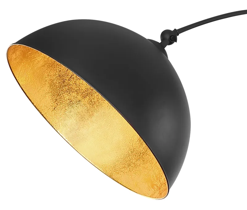 Gottfried Zwart vloerlamp Van Globo Lighting - Den mattsvarta basen och lampsk&auml;rmen skapar en stilren och tidl&ouml;s look, medan insidan i guldblad ger en varm och elegant ljuseffekt.