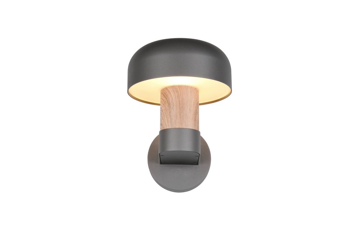 Fraser 24cm Imitatie van hout buitenlamp Van Trio Lighting - De donkergrijze afwerking en het op hout geïnspireerde deel geven de gevel een warm en stijlvol karakter.