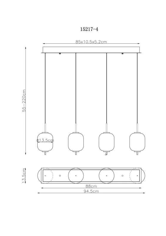 Ewald 95cm Messing hanglamp Van Globo Lighting - &nbsp;Lampan &auml;r tillverkad av en exklusiv kombination av m&auml;ssing, mattsvart metall och opalglas, vilket ger en sofistikerad och harmonisk k&auml;nsla.