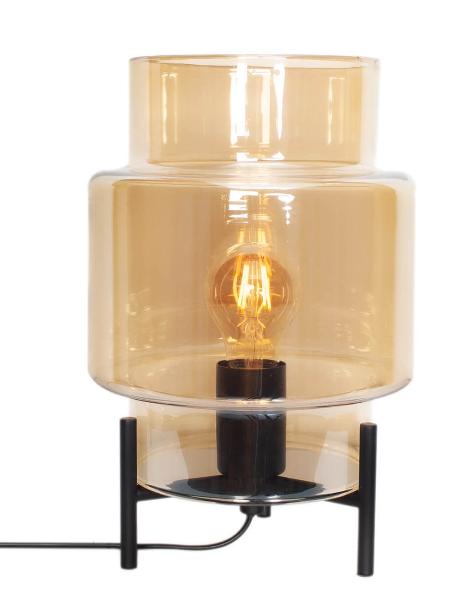 Ebbot 30cm Amber tafellamp Van By Rydéns - Ebbot is een fantastische tafellamp van amberkleurig glas met een matzwarte voet.