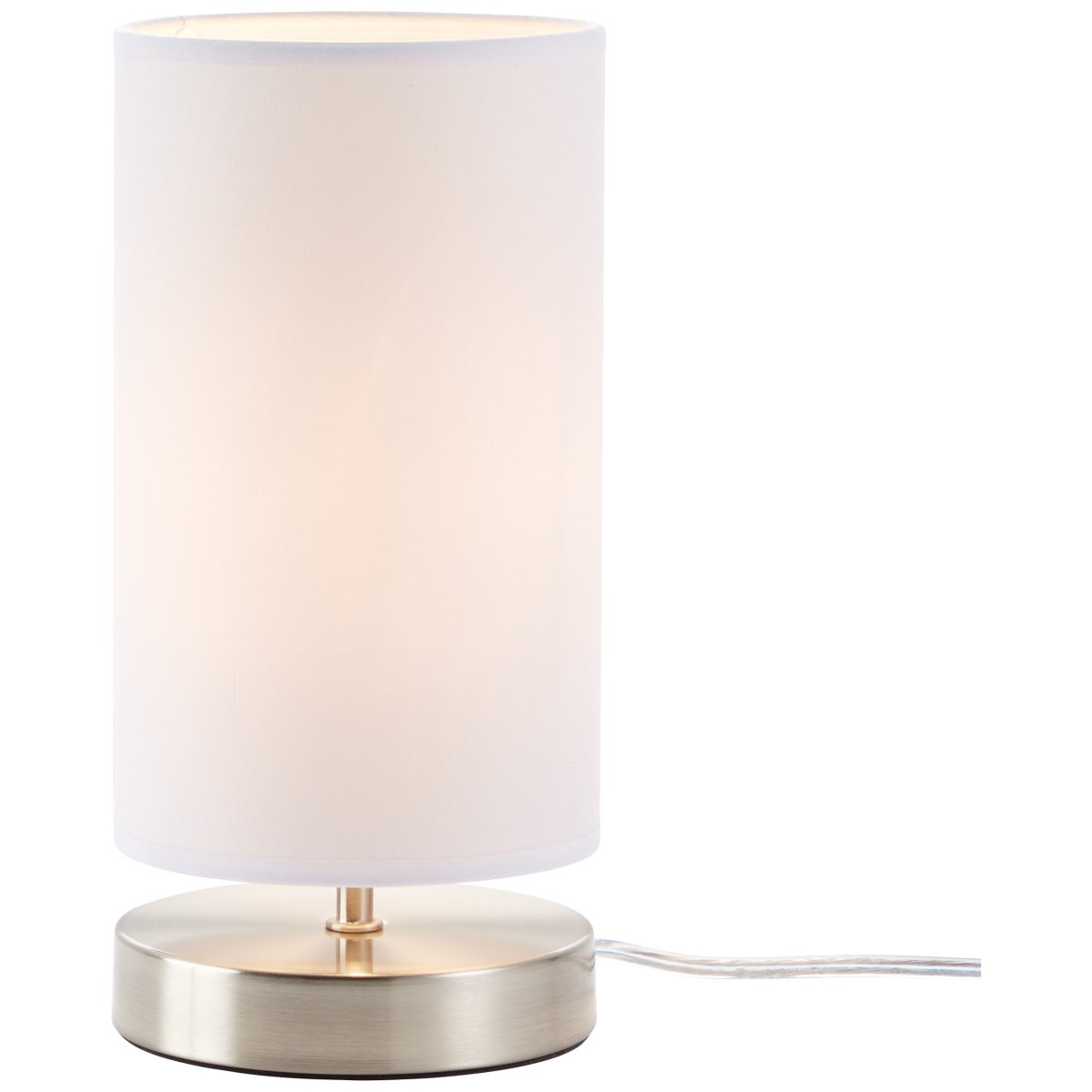 Clarie 25cm Chroom tafellamp Van Brilliant - De lamp heeft een witte textielen kap die zorgt voor een zachte en harmonieuze lichtverdeling.