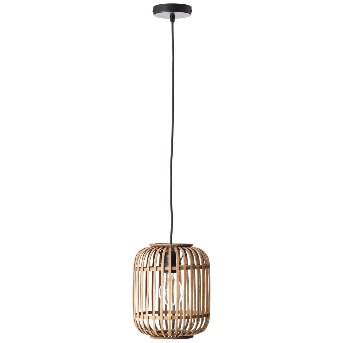 Woodrow Ø22 Natuur hanglamp Van Brilliant - Deze lamp is gemaakt van hernieuwbaar en milieuvriendelijk bamboe en zorgt voor een gezellige sfeer in de kamer, of u hem nu boven de bank of de eettafel plaatst.