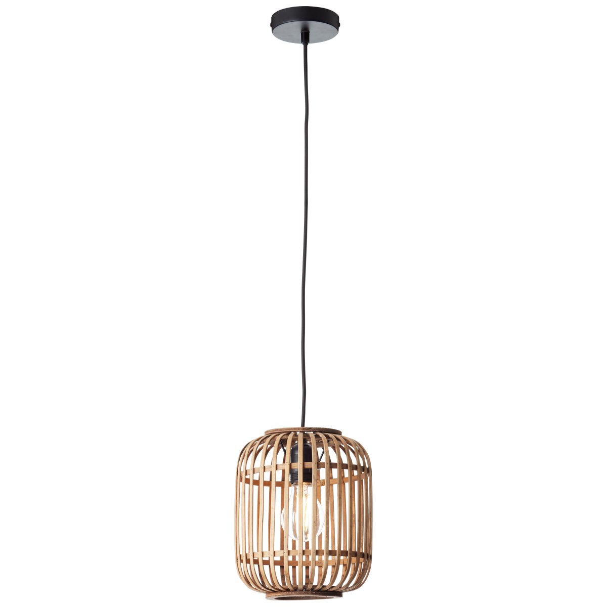 Woodrow Ø22 Natuur hanglamp Van Brilliant - Deze lamp is gemaakt van hernieuwbaar en milieuvriendelijk bamboe en zorgt voor een gezellige sfeer in de kamer, of u hem nu boven de bank of de eettafel plaatst.