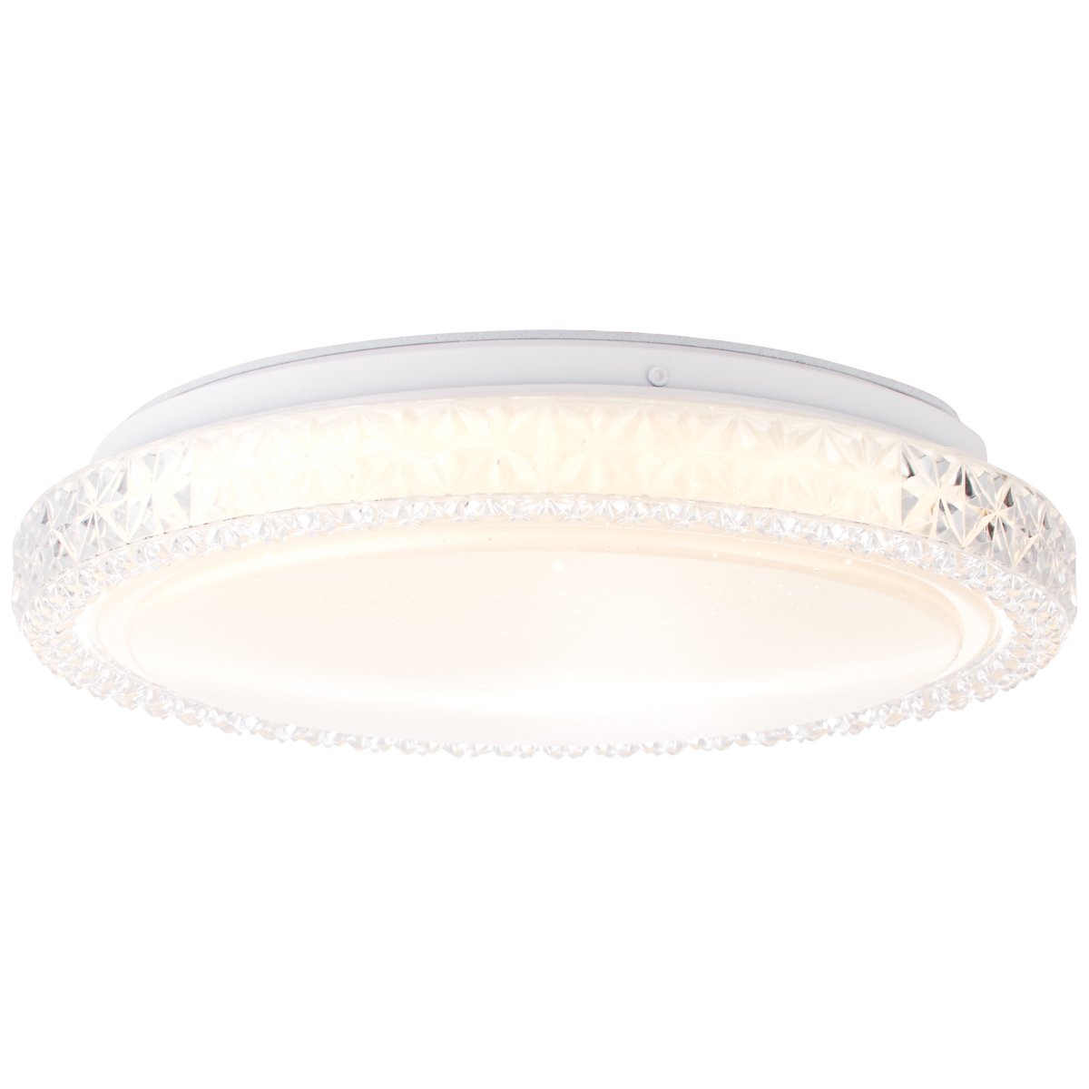 Badria Ø30 Wit plafondlamp Van Brilliant - Het sterrenhemeleffect van de lamp met kleine transparante stippen in de kap creëert een sprankelende, gezellige sfeer en is daarom bijzonder geschikt voor slaapkamers en kinderkamers.