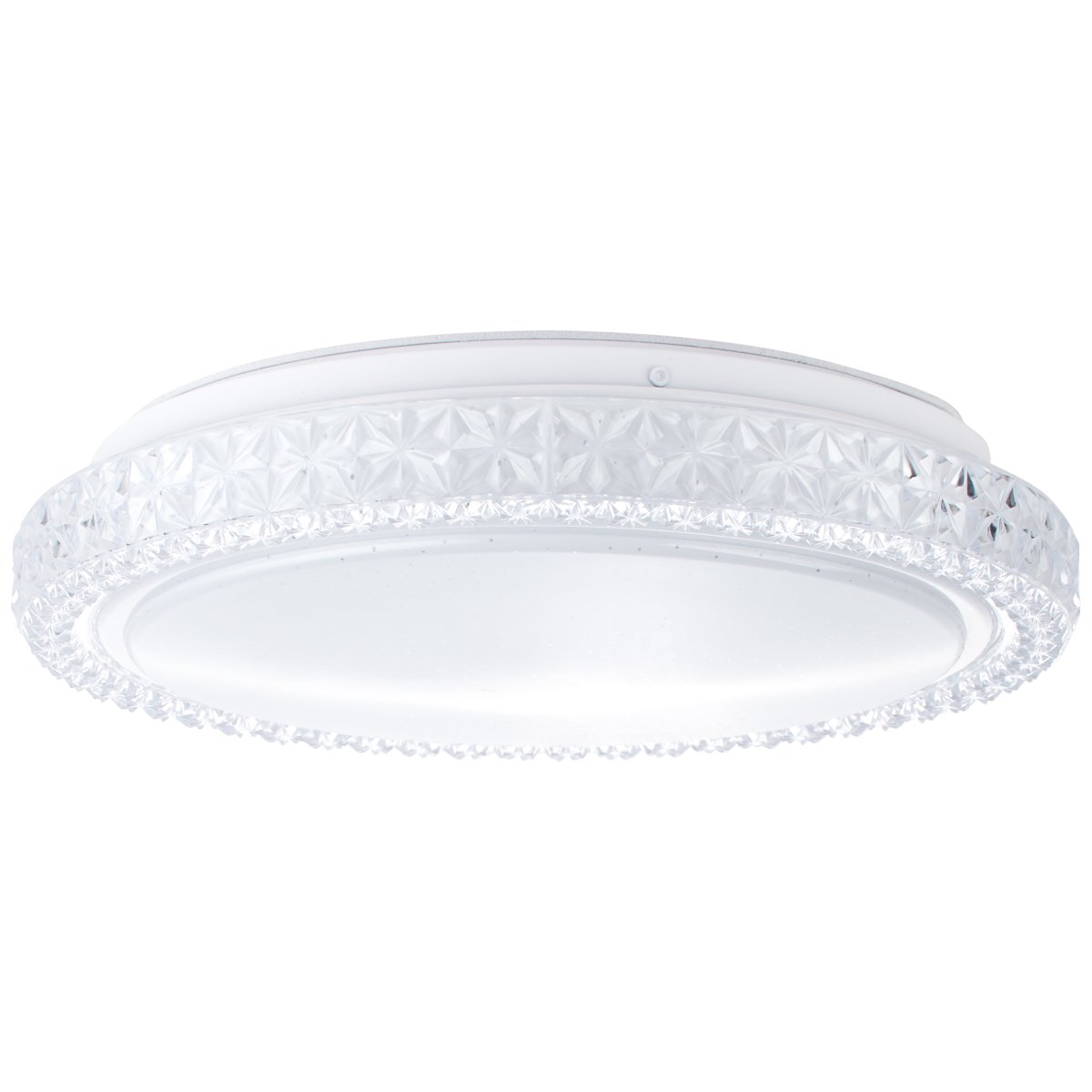 Badria Ø30 Wit plafondlamp Van Brilliant - Het sterrenhemeleffect van de lamp met kleine transparante stippen in de kap creëert een sprankelende, gezellige sfeer en is daarom bijzonder geschikt voor slaapkamers en kinderkamers.