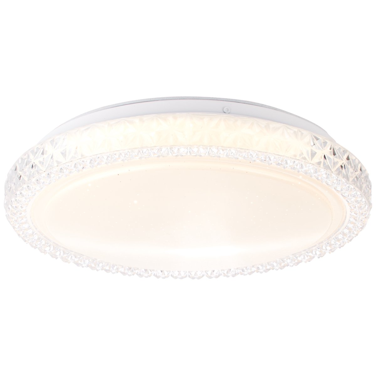 Badria Ø30 Wit plafondlamp Van Brilliant - Het sterrenhemeleffect van de lamp met kleine transparante stippen in de kap creëert een sprankelende, gezellige sfeer en is daarom bijzonder geschikt voor slaapkamers en kinderkamers.
