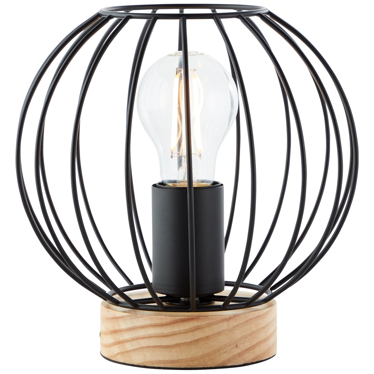 Sorana 20cm Zwart tafellamp Van Brilliant - Door het natuurlijke design en de houten details heeft de lamp een warme en uitnodigende uitstraling.