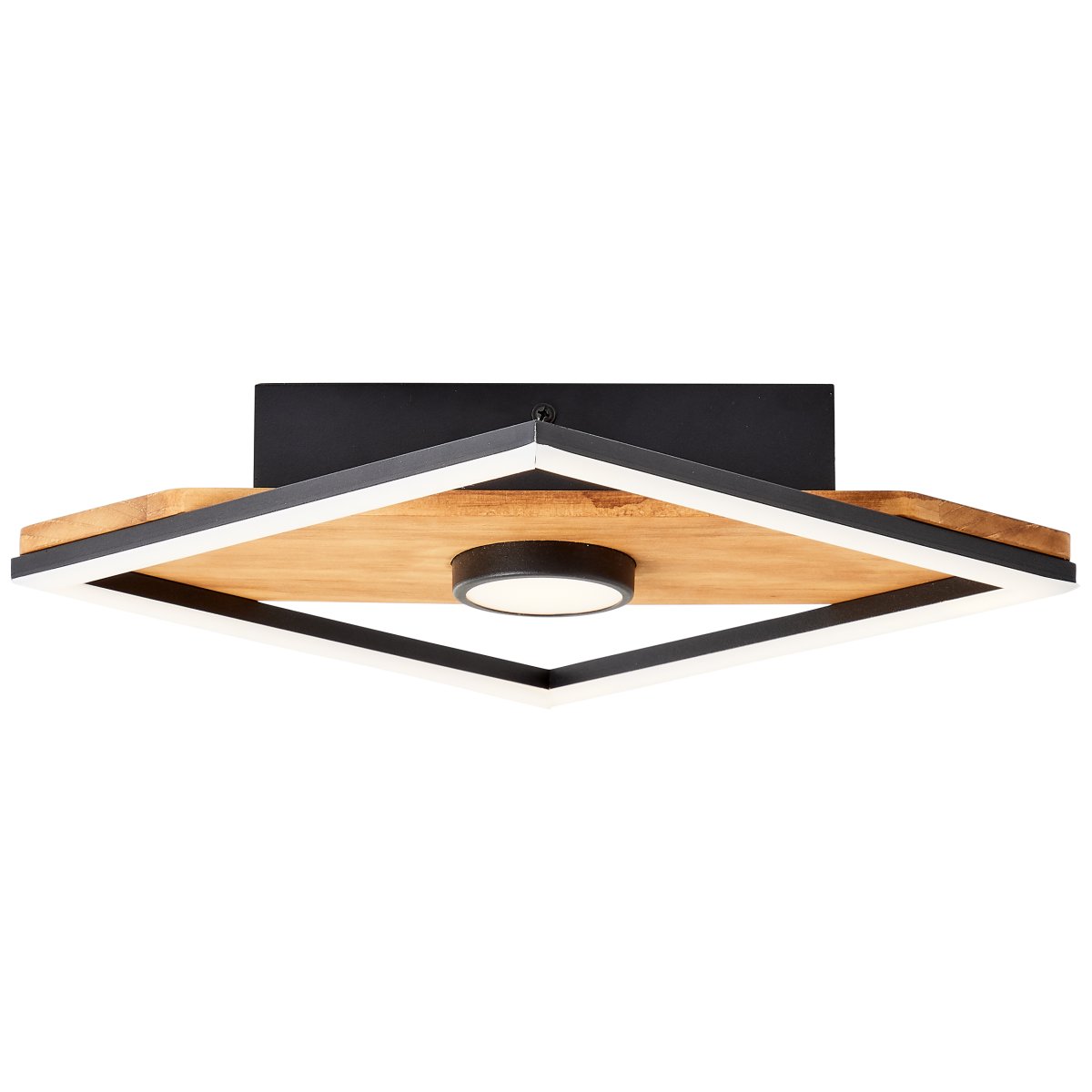 Woodbridge 25cm Hout plafondlamp Van Brilliant - De lamp combineert matzwart metaal met houten details, waardoor een huiselijke en natuurlijke sfeer ontstaat.