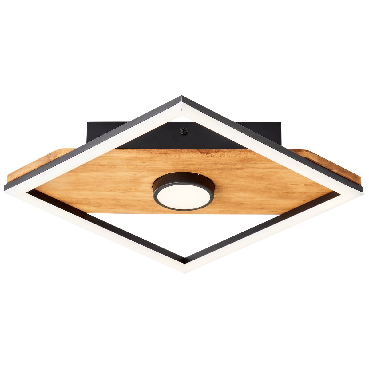 Woodbridge 25cm Hout plafondlamp Van Brilliant - De lamp combineert matzwart metaal met houten details, waardoor een huiselijke en natuurlijke sfeer ontstaat.