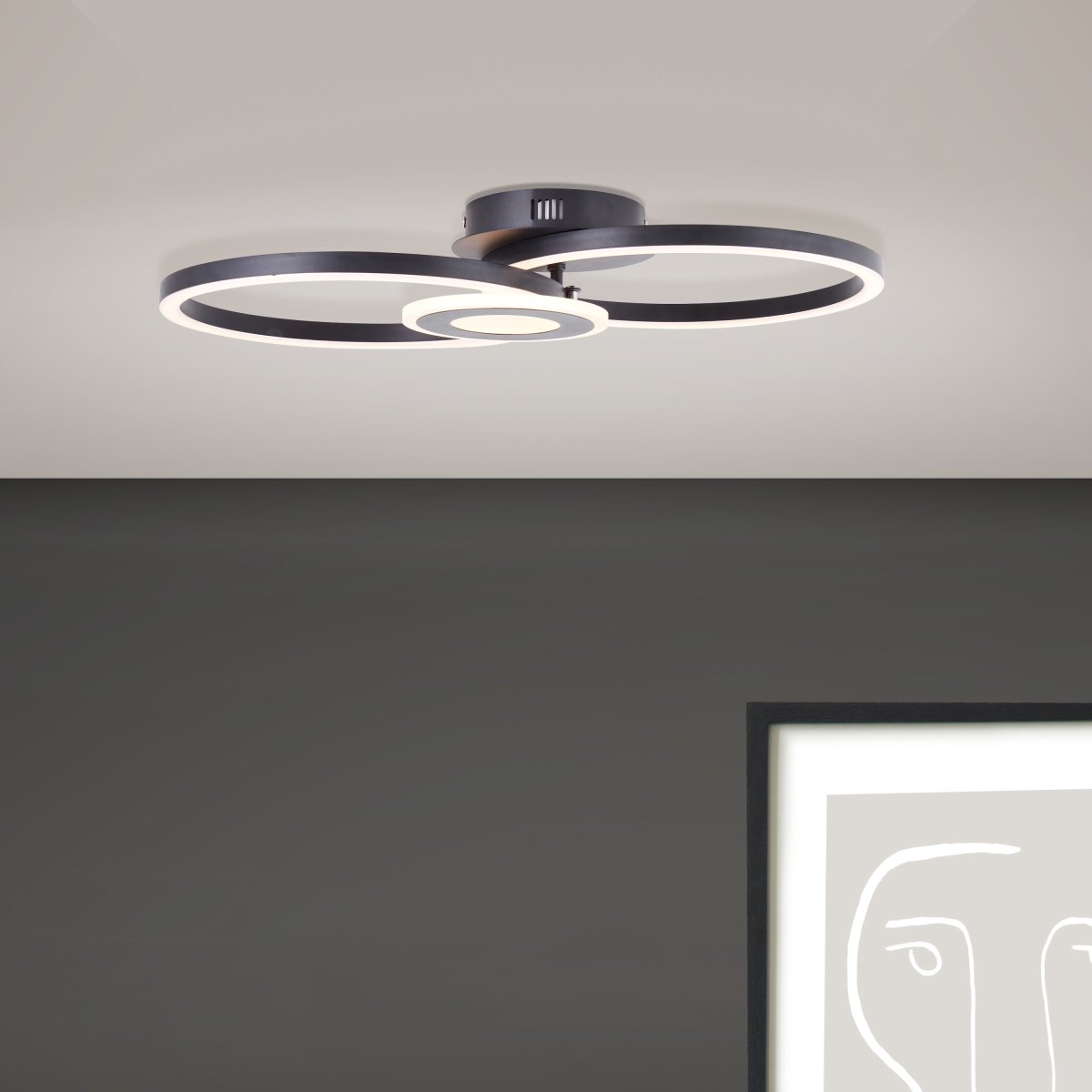 Bray 52cm Zwart plafondlamp Van Brilliant - De Bray plafondlamp creëert een uitnodigend licht, perfect voor zowel woonkamers als gangen.