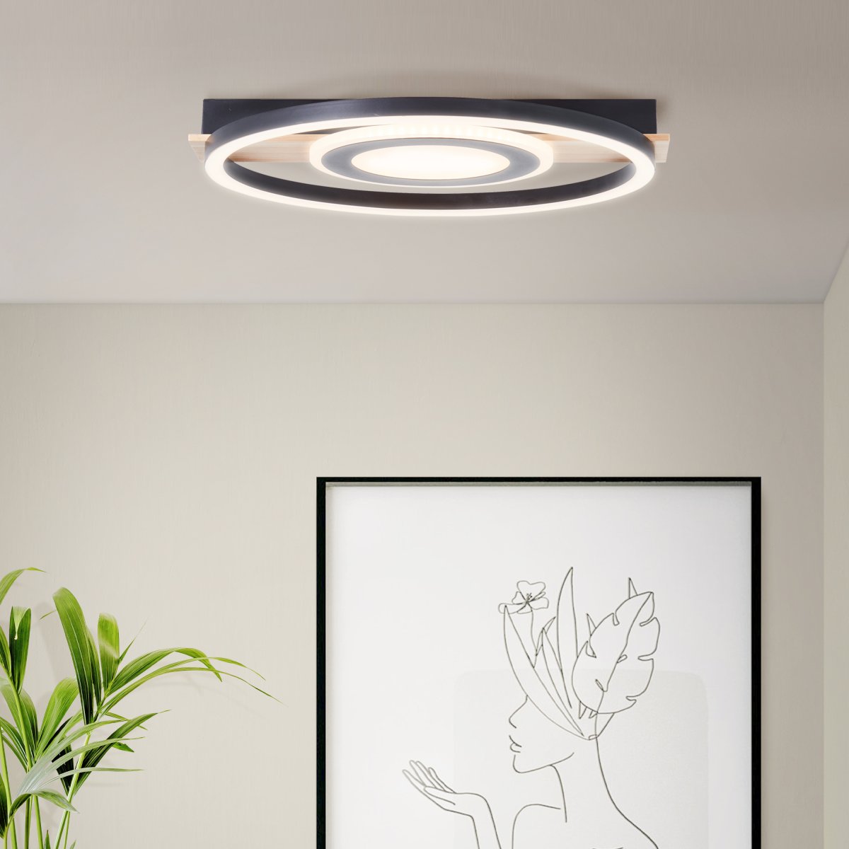 Maureen 40cm Zwart plafondlamp Van Brilliant - Met energiezuinige LED-technologie en een helderheid van 2900 lumen is het helder genoeg om de enige lichtbron te zijn in middelgrote ruimtes.