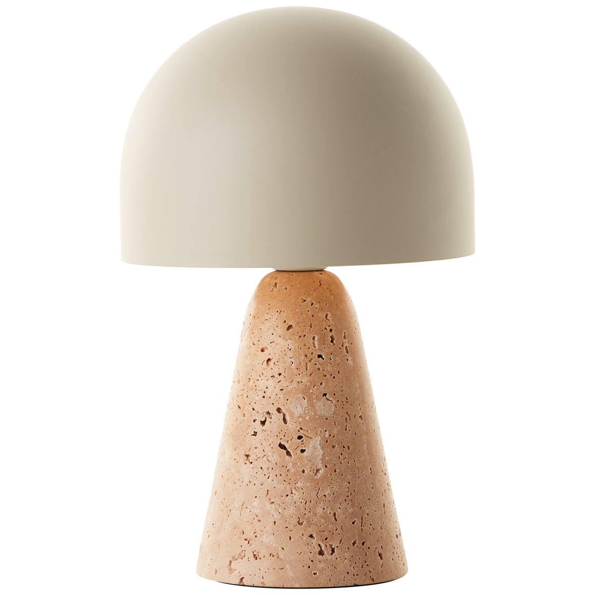 Nalam 30cm Beige tafellamp Van Brilliant - De Nalam tafellamp combineert modern design en natuurlijke elegantie met een stijlvolle beige lampenkap en een stevige voet van kunstmatig travertijn gesteente.