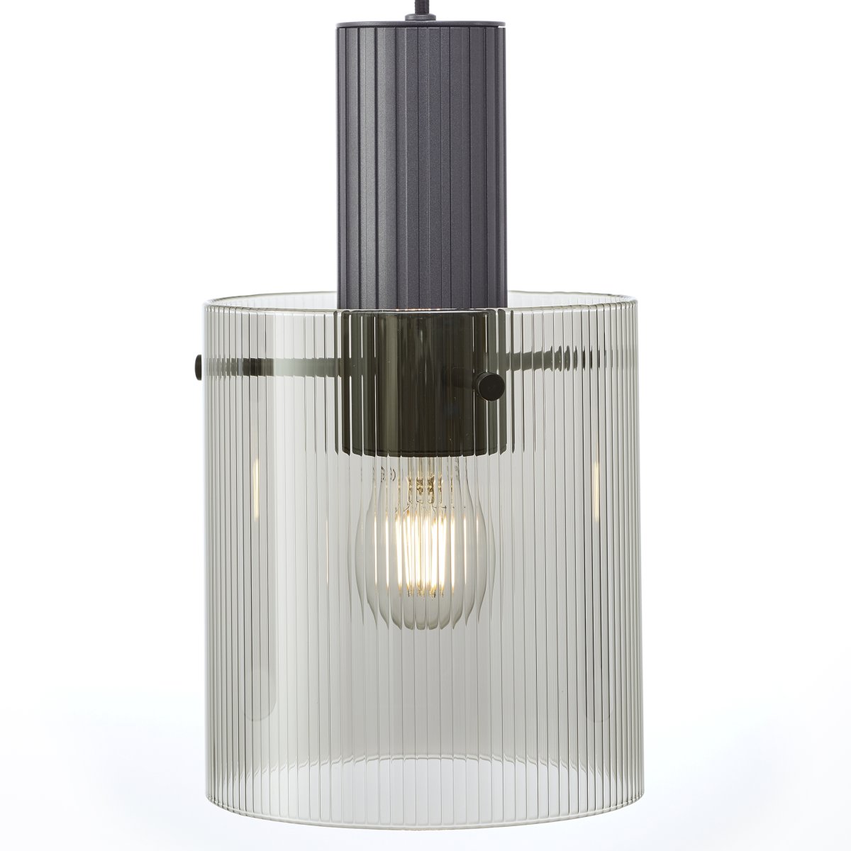 Riffelini 98cm Antraciet hanglamp Van Brilliant - Het heldere glas zorgt voor een uitnodigend en modern licht dat perfect past boven de eettafel of in de woonkamer.