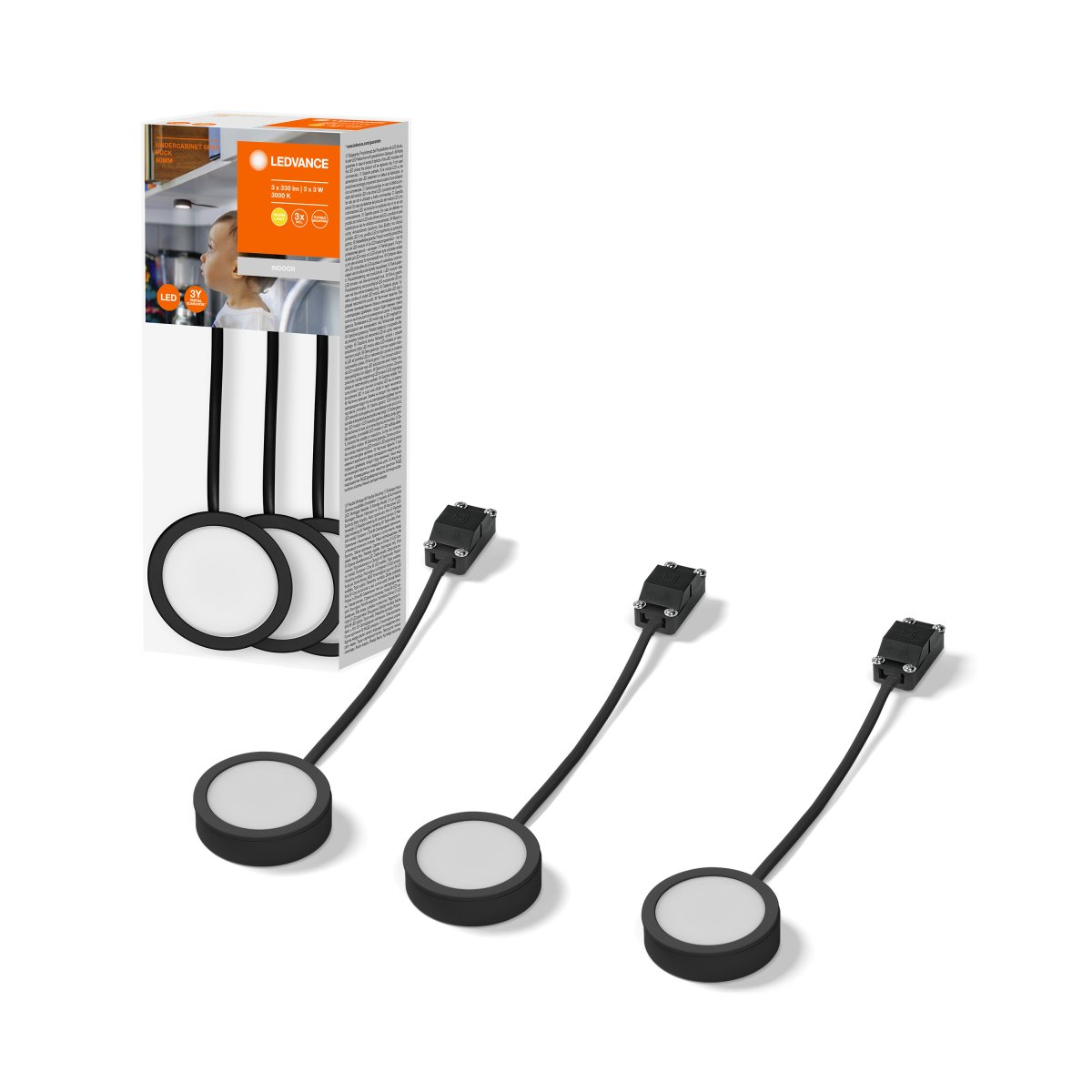 Spot Puck 3x3W Zwart Van Ledvance - De har enhetlig ljusf&ouml;rdelning och avger ett varmvitt ljus p&aring; 3x330lm.