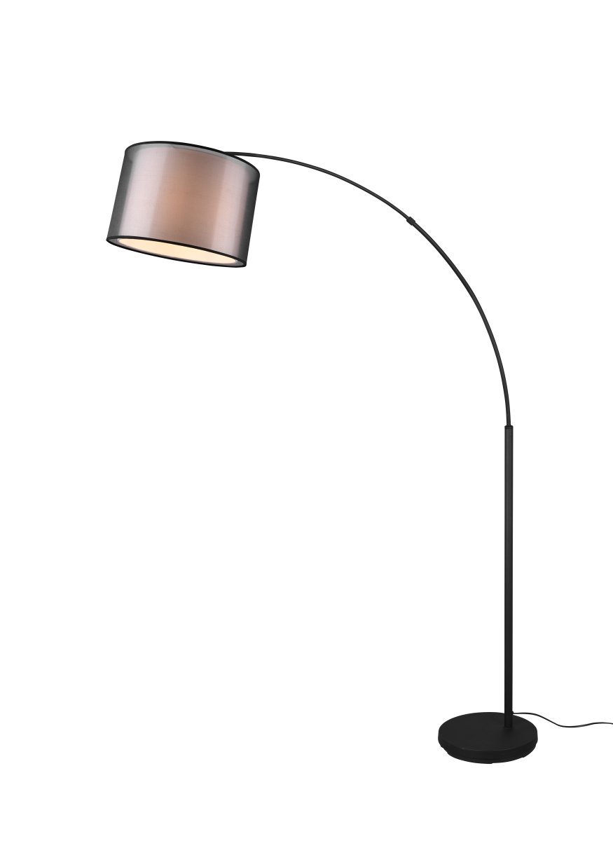 Burton Zwart vloerlamp Van Trio Lighting - De moderne combinatie van een witte stoffen binnenkap en een transparante zwarte kunststof buitenkap ziet er individueel en verfrissend uit en past perfect in een moderne levensstijl.