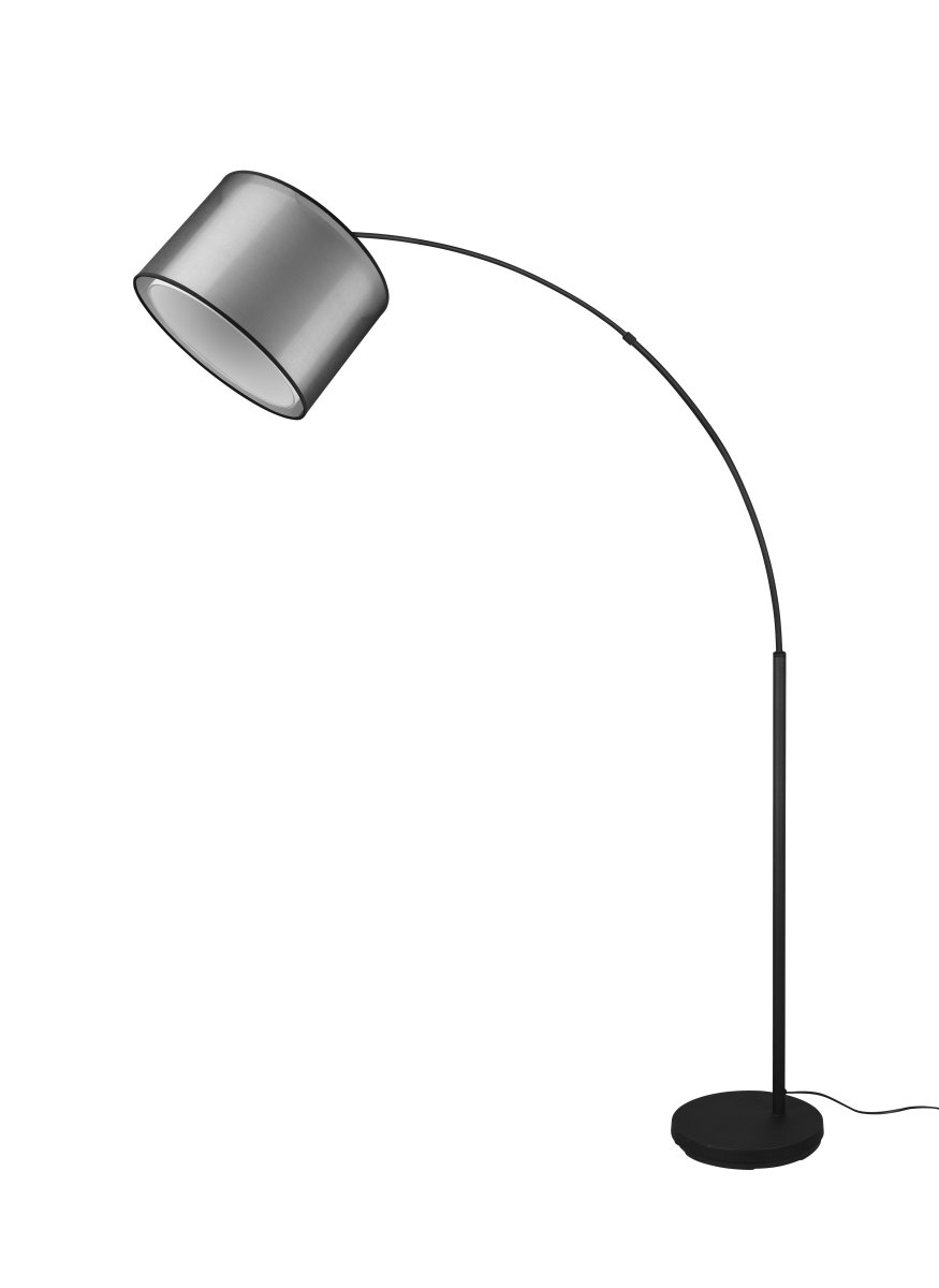 Burton Zwart vloerlamp Van Trio Lighting - De moderne combinatie van een witte stoffen binnenkap en een transparante zwarte kunststof buitenkap ziet er individueel en verfrissend uit en past perfect in een moderne levensstijl.
