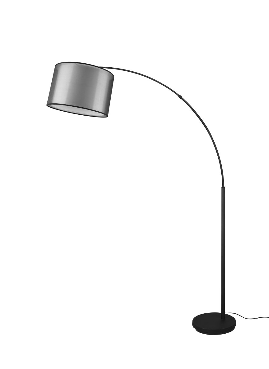 Burton Zwart vloerlamp Van Trio Lighting - De moderne combinatie van een witte stoffen binnenkap en een transparante zwarte kunststof buitenkap ziet er individueel en verfrissend uit en past perfect in een moderne levensstijl.