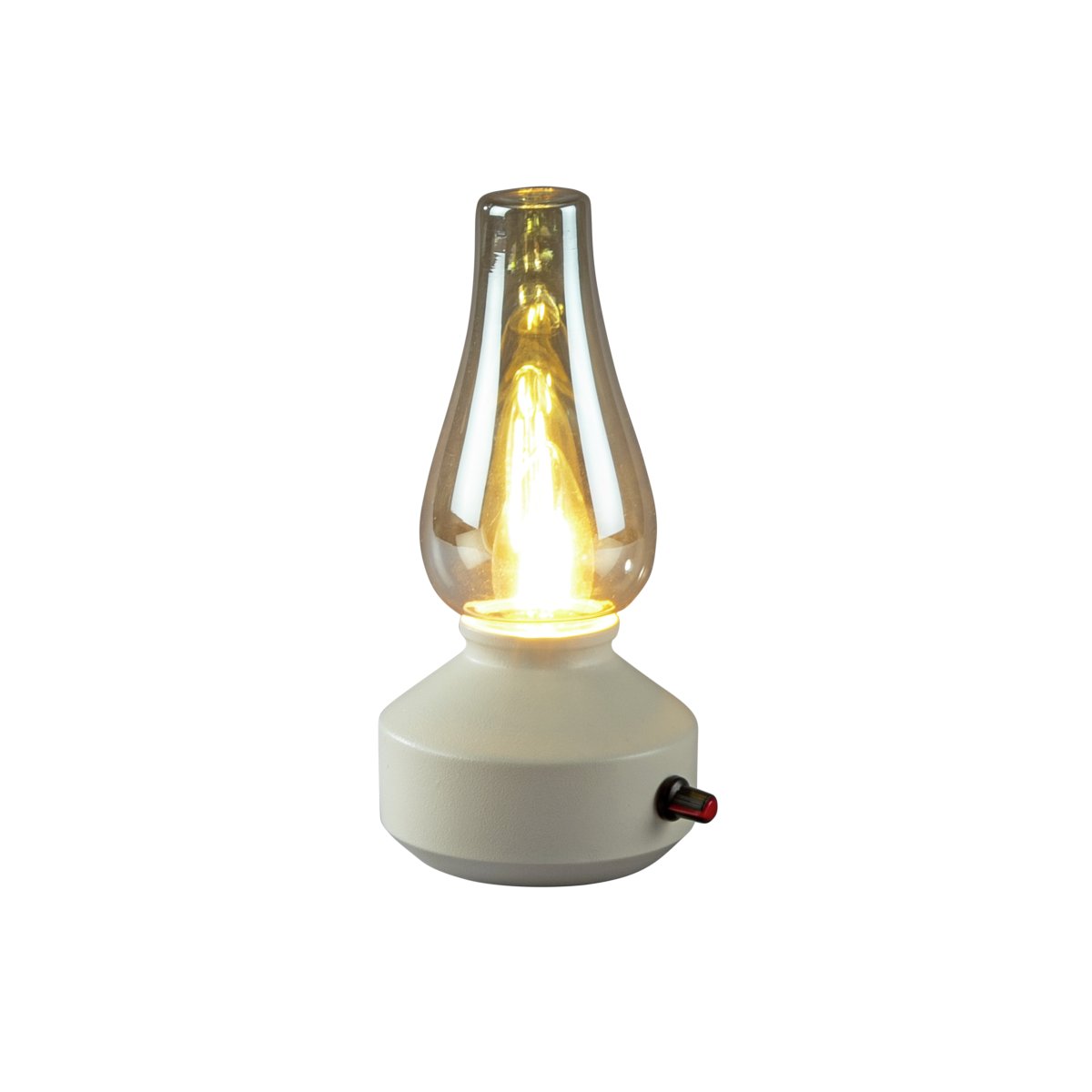 Oplaadbare tafellamp 25cm Wit Draagbare Van Konstsmide - De lamp is gemaakt van metaal en glas met een witte voet en een praktische dimmer waarmee het warme, sfeervolle licht eenvoudig kan worden aangepast.