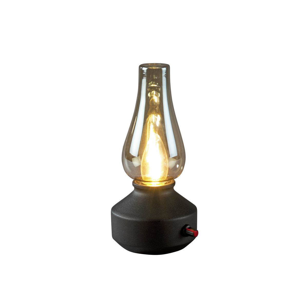Oplaadbare tafellamp 25cm Zwart Draagbare Van Konstsmide - De lamp is gemaakt van metaal en glas met een zwarte voet en een praktische dimmer waarmee het warme, sfeervolle licht eenvoudig kan worden aangepast.
