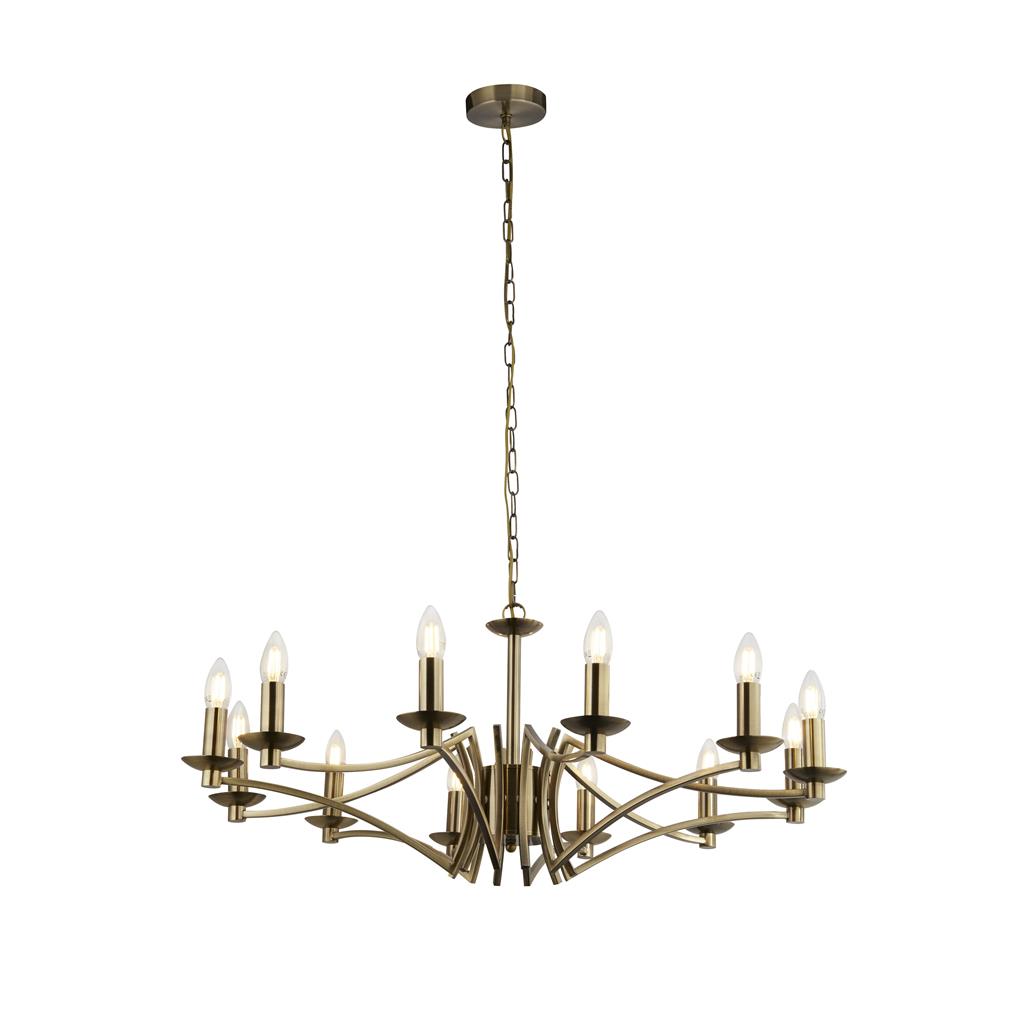 Ascot Ø88 Antiek messing hanglamp Van Searchlight - De Ascot is een klassieke metalen kroonluchter met een antieke messing afwerking die een opvallend middelpunt in de kamer vormt.