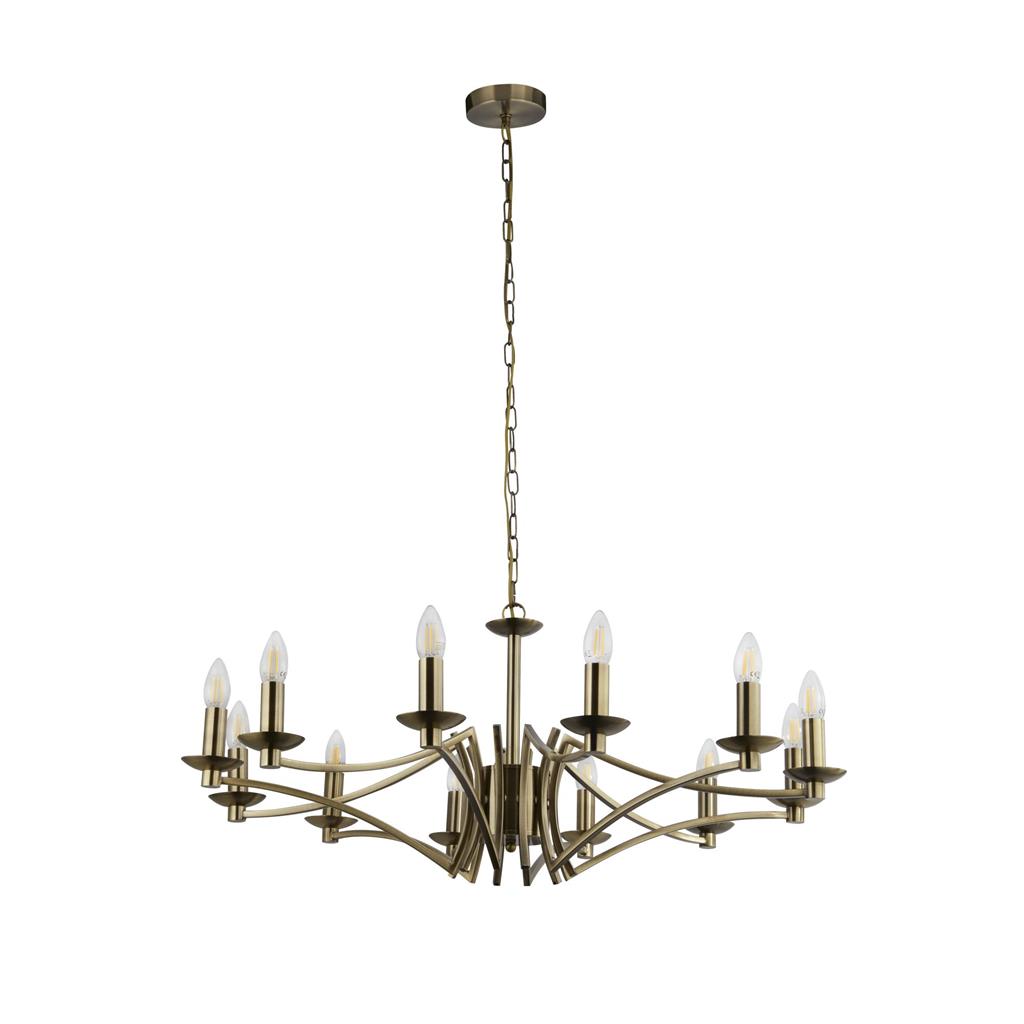 Ascot Ø88 Antiek messing hanglamp Van Searchlight - De Ascot is een klassieke metalen kroonluchter met een antieke messing afwerking die een opvallend middelpunt in de kamer vormt.