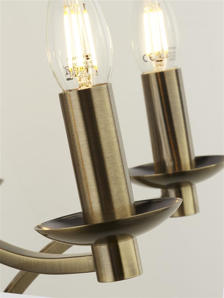 Ascot Ø88 Antiek messing hanglamp Van Searchlight - De Ascot is een klassieke metalen kroonluchter met een antieke messing afwerking die een opvallend middelpunt in de kamer vormt.