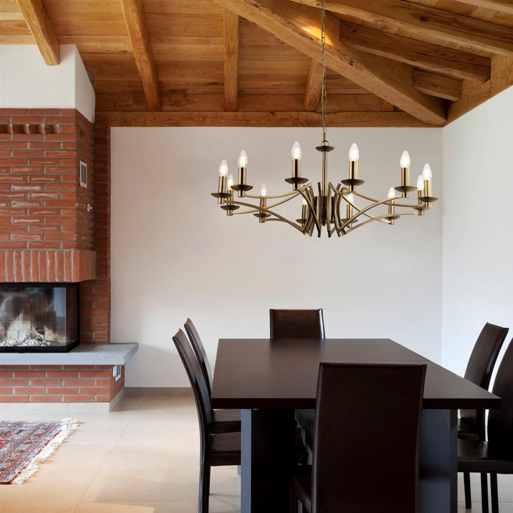 Ascot Ø88 Antiek messing hanglamp Van Searchlight - De Ascot is een klassieke metalen kroonluchter met een antieke messing afwerking die een opvallend middelpunt in de kamer vormt.