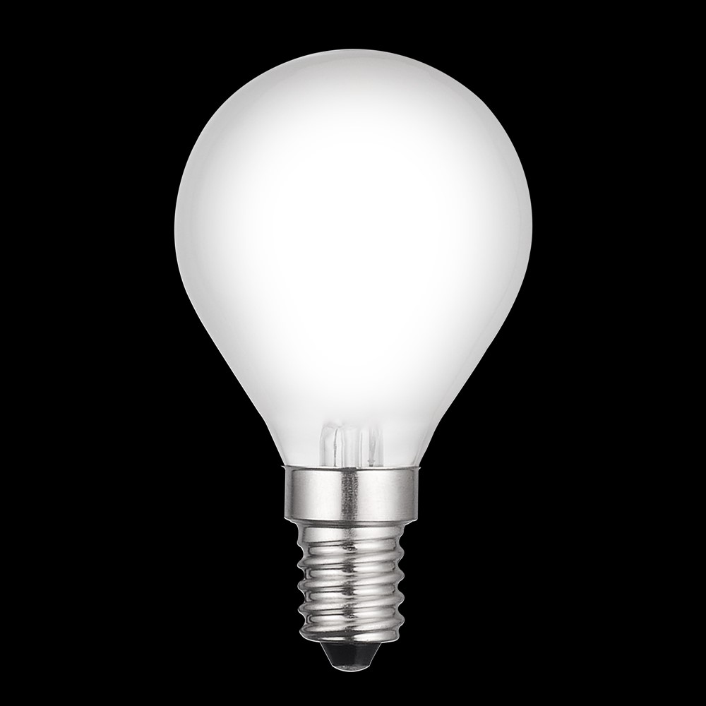 LED E14 bollamp mat 4W 2700K Wit Van Unison - Het matte oppervlak vermindert schittering en is ideaal voor kleinere armaturen waar sfeervolle en energiezuinige verlichting gewenst is.