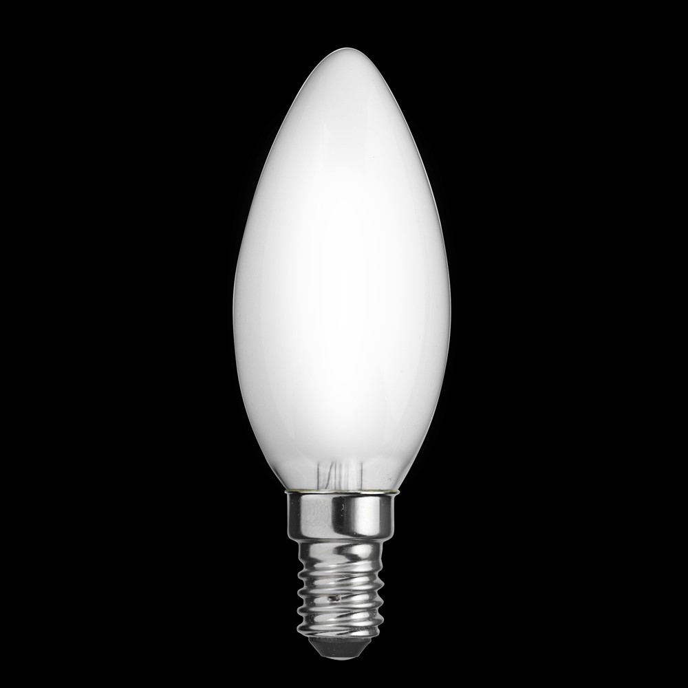 LED E14 Kaarslamp mat 0,8W 2700K Wit Van Unison - CLASSIC kroonluchter matte E14 lichtbron met een lichtopbrengst van 0,8W en een warm licht van 2700K zorgt voor een zachte en aangename lichtverdeling.