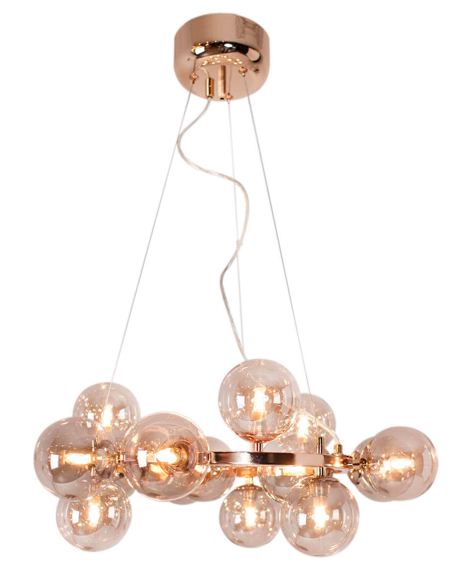 Splendor Ø58 Amber hanglamp Van By Rydéns - Splendor is een prachtige, opvallende plafondlamp bestaande uit 15 amberkleurige glazen bollen rond een rond frame.