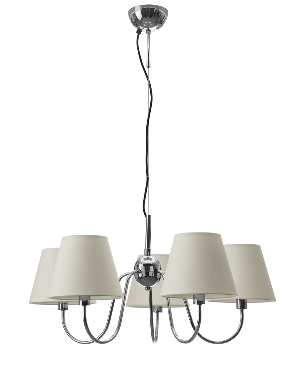 Lynx Ø75 Chroom hanglamp Van By Rydéns - De witte textielen kappen geven een mooi en aangenaam licht, wat zorgt voor een warme en uitnodigende sfeer in de kamer.