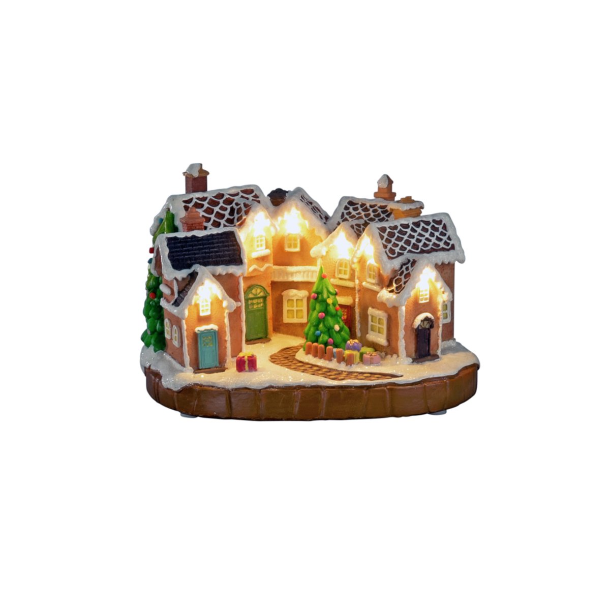 Peperkoekdorp 17cm Bruin Van Konstsmide - Het peperkoekdorp werkt op 3 AA-batterijen (niet meegeleverd) en kan ook met de meegeleverde USB-kabel worden aangesloten voor gebruik met een snoer (transformator niet meegeleverd).