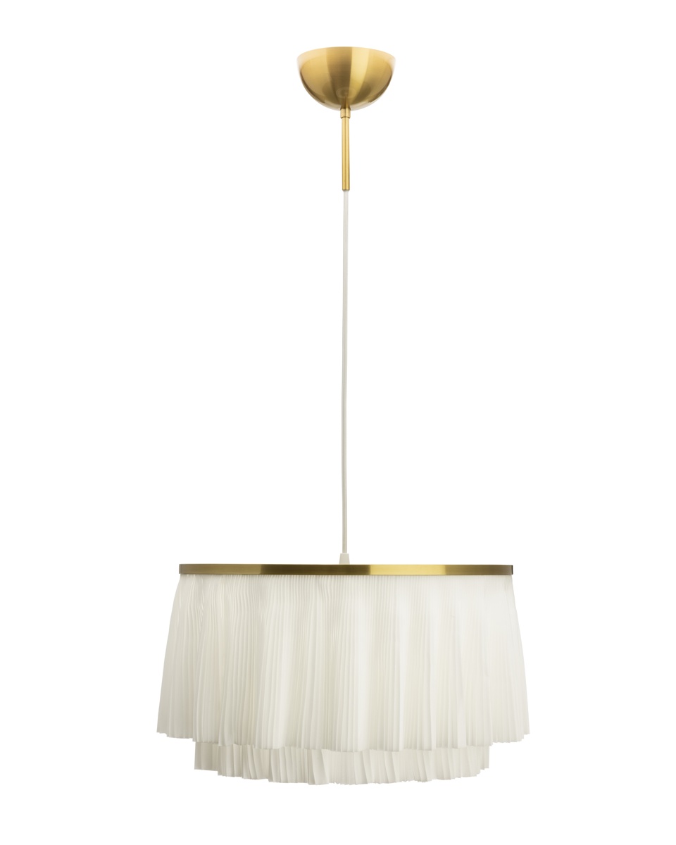 Ophelia Ø40 Wit hanglamp Van By Rydéns - Wanneer de lamp is ingeschakeld, verspreidt zich een zacht en sfeervol licht, waardoor een warme en gezellige ambiance in de kamer ontstaat.