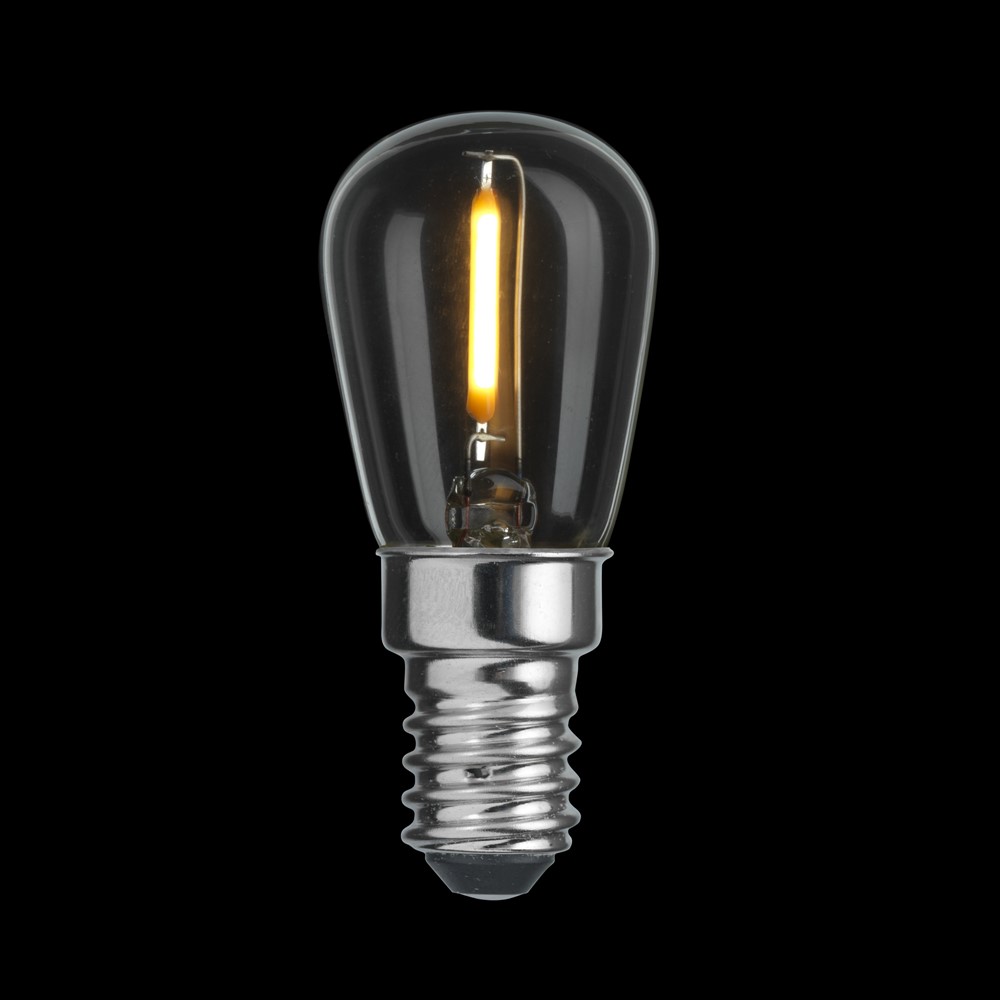 E14 Peerlamp 0,8W 2700K Transparant Van Unison - De CLASSIC peervormige, heldere E14-lichtbron met een lichtopbrengst van 0,8 W en een warm licht van 2700 K is ideaal voor kleinere verlichtingsarmaturen.