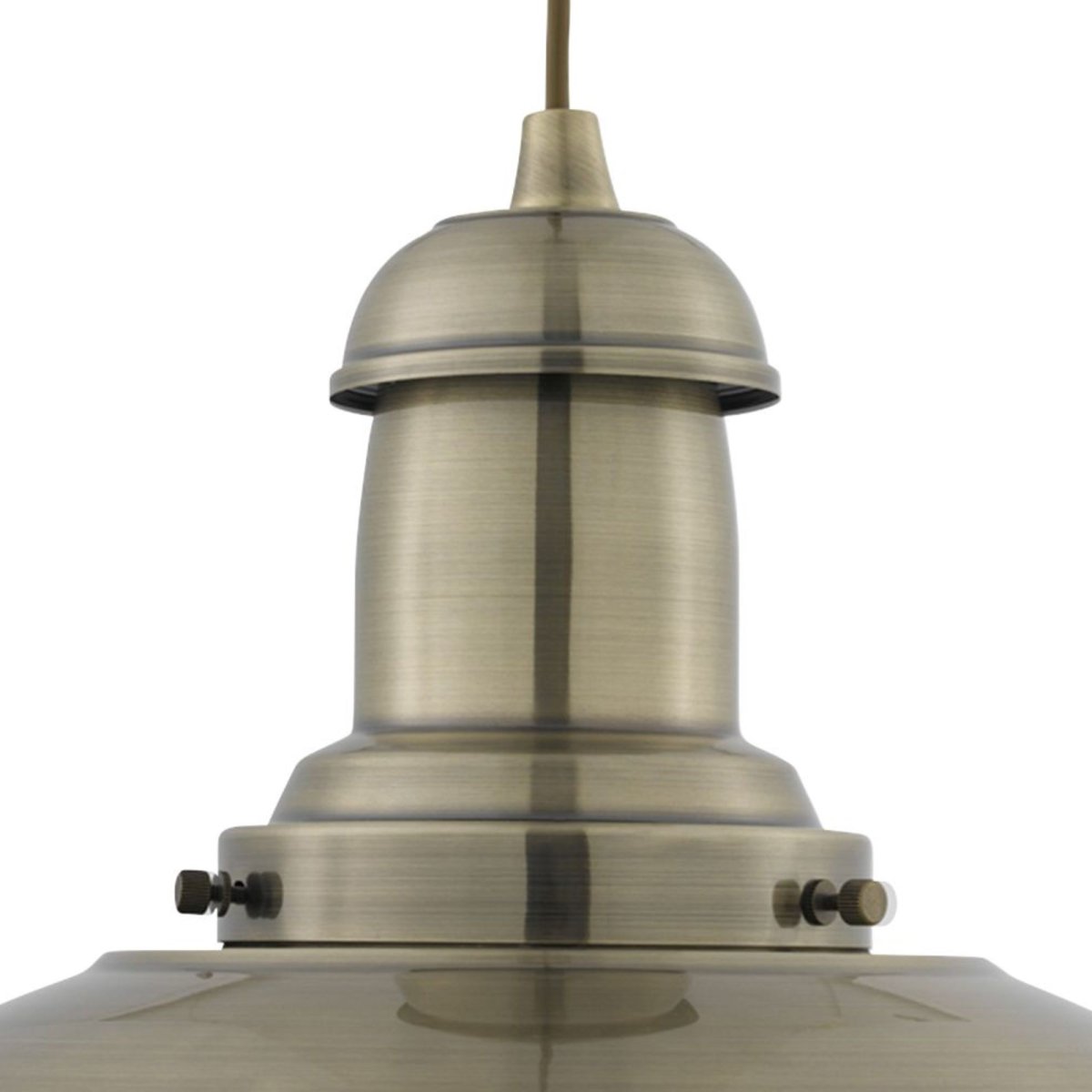 Fisherman Ø32 Antiek messing hanglamp Van Searchlight - De Fisherman plafondlamp in antiek messing met een kap van helder glas heeft een robuust, landelijk design met een klassieke, industriële stijl.
