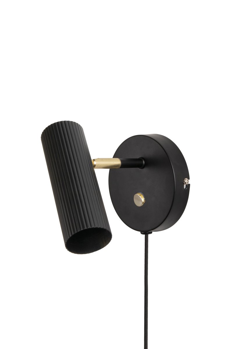 Hubble Zwart leeslamp Van Globen Lighting - Hubble is een moderne wandlamp met een buisvormige, enkelvoudige, geribbelde metalen kap.