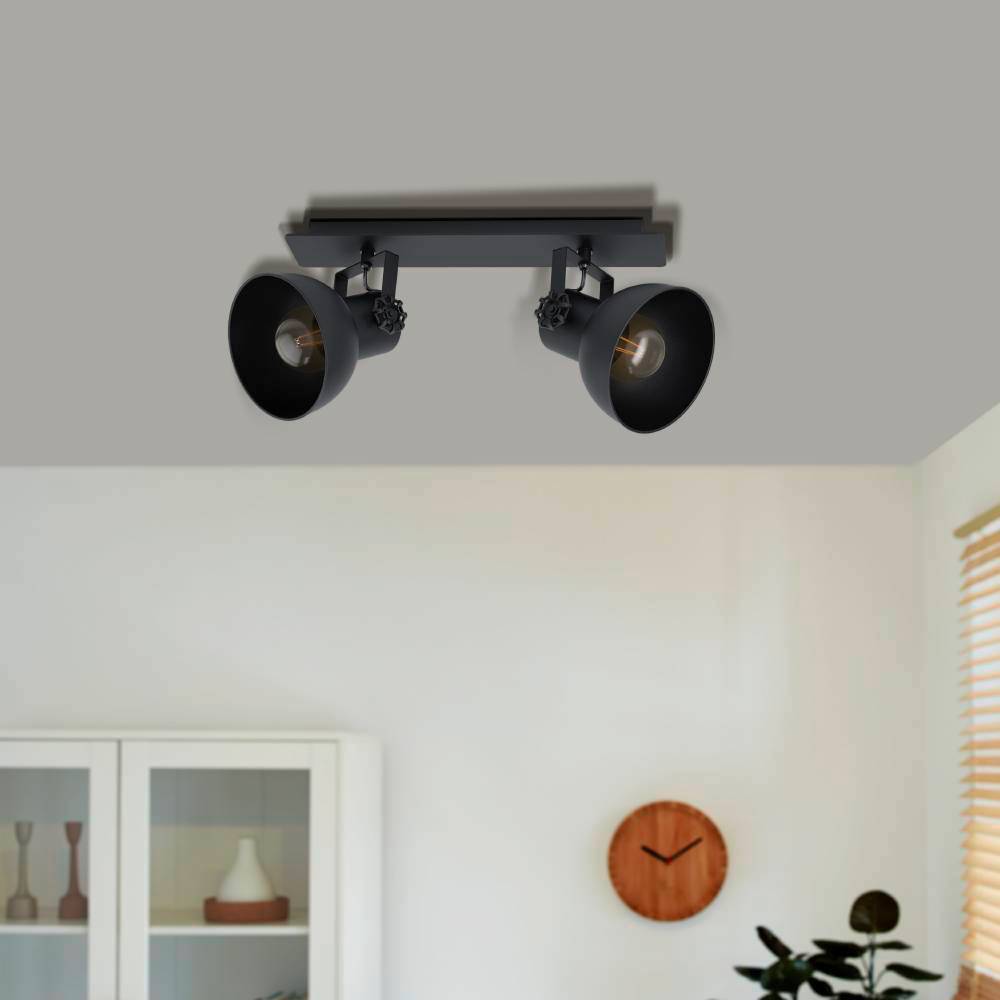 Barnstaple 2 Zwart spot Van Eglo - Het minimalistische maar stoere ontwerp is zowel decoratief als praktisch en is een uitstekende keuze voor iedereen die stijl met functionaliteit wil combineren in zijn huis.