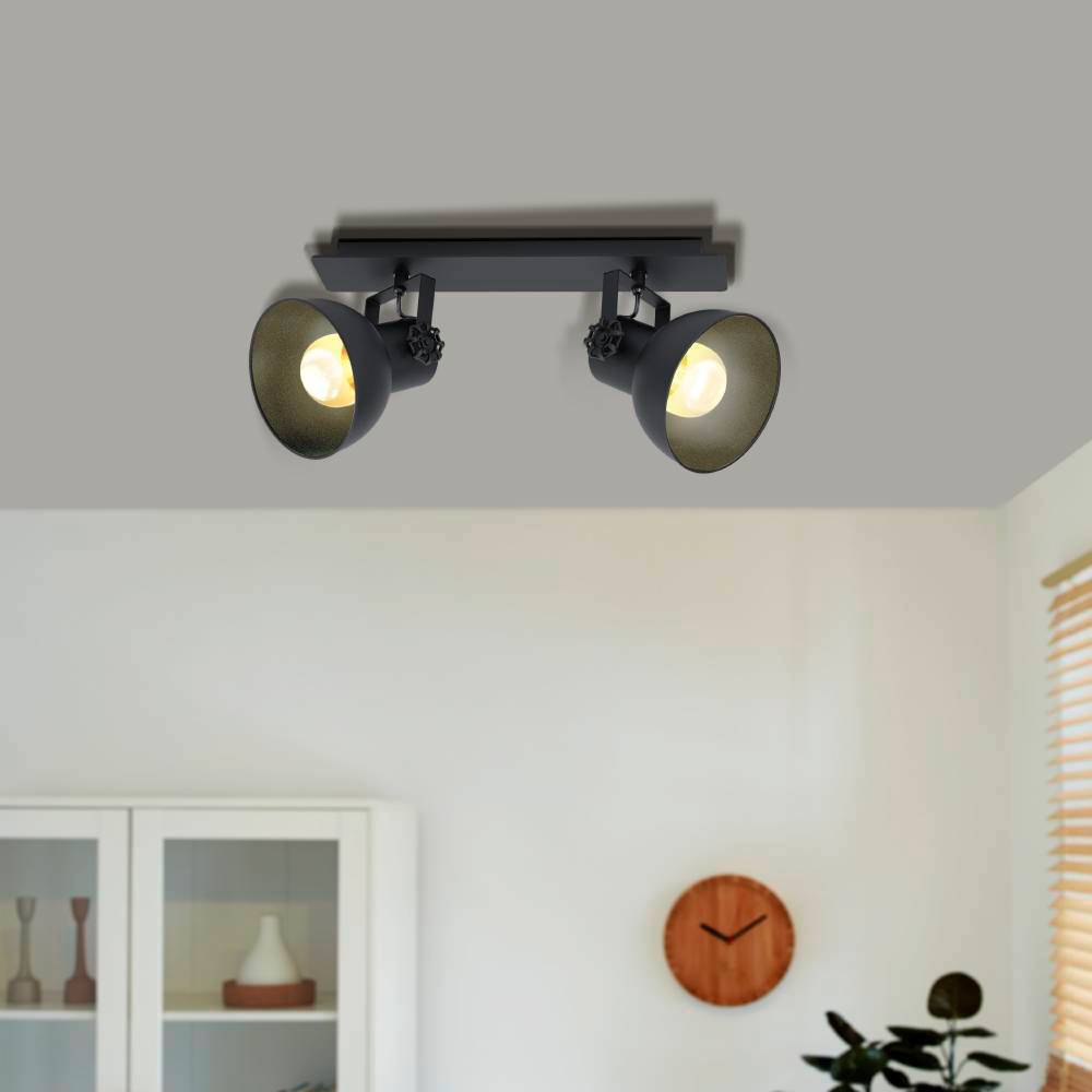 Barnstaple 2 Zwart spot Van Eglo - Het minimalistische maar stoere ontwerp is zowel decoratief als praktisch en is een uitstekende keuze voor iedereen die stijl met functionaliteit wil combineren in zijn huis.